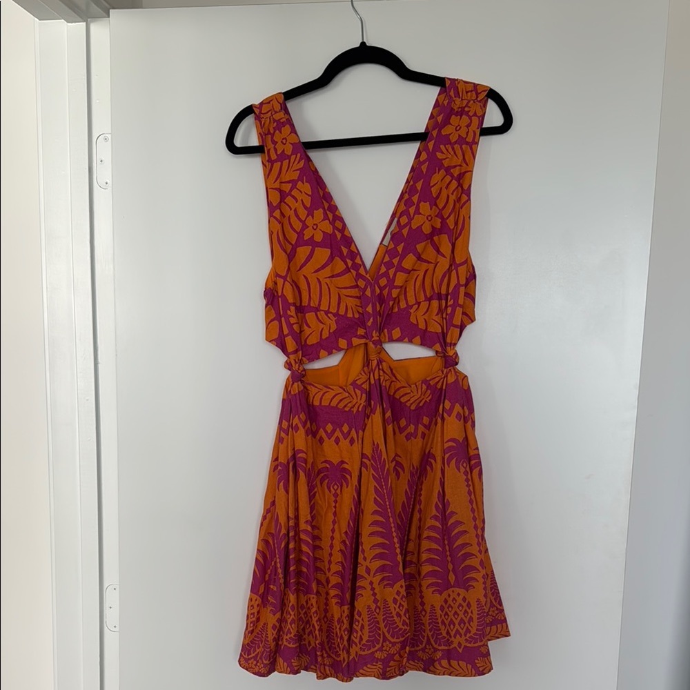 FARM Rio Orange and Purple Backless Dress